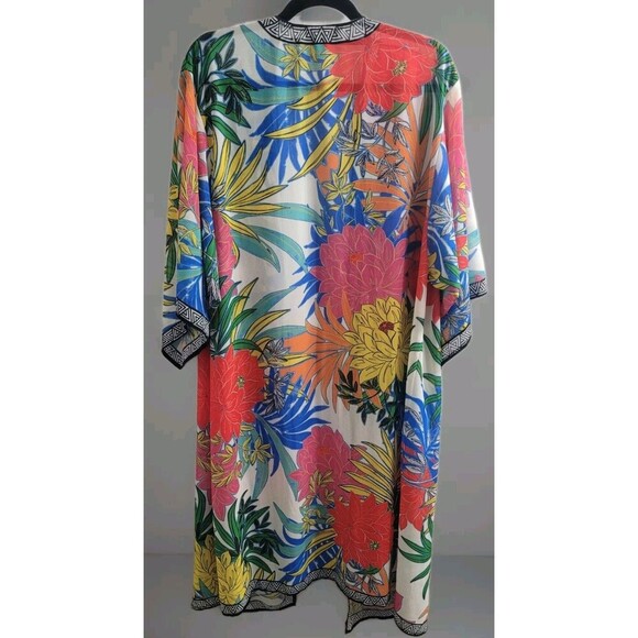 Free Market Tropical Floral Print Kimono Duster Cardigan Size L Vibrant Beach - Picture 9 of 9
